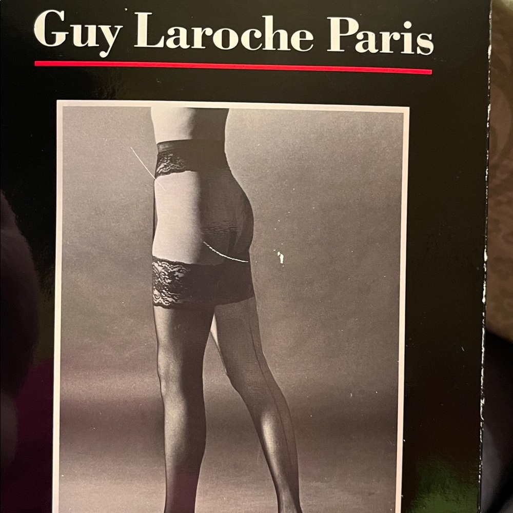 NEW Vintage Guy Laroche Seamed No Run Garter Stocking M thigh high hosiery Black